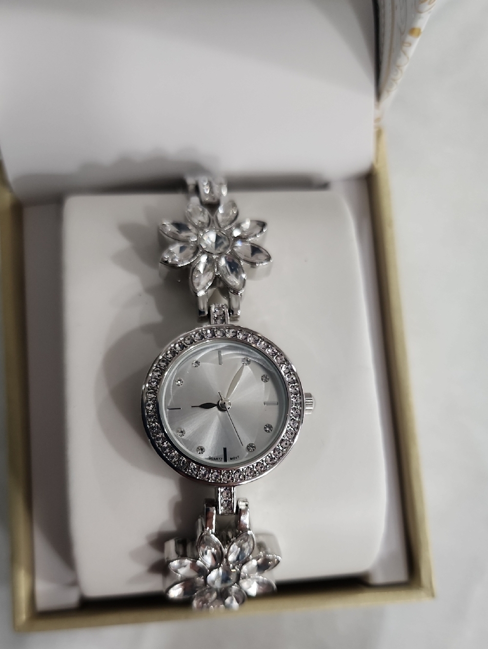 Charter Club Women's Silver-Tone Mixed Metal Crystal Flower Bracelet Watch. - Picture 2 of 6